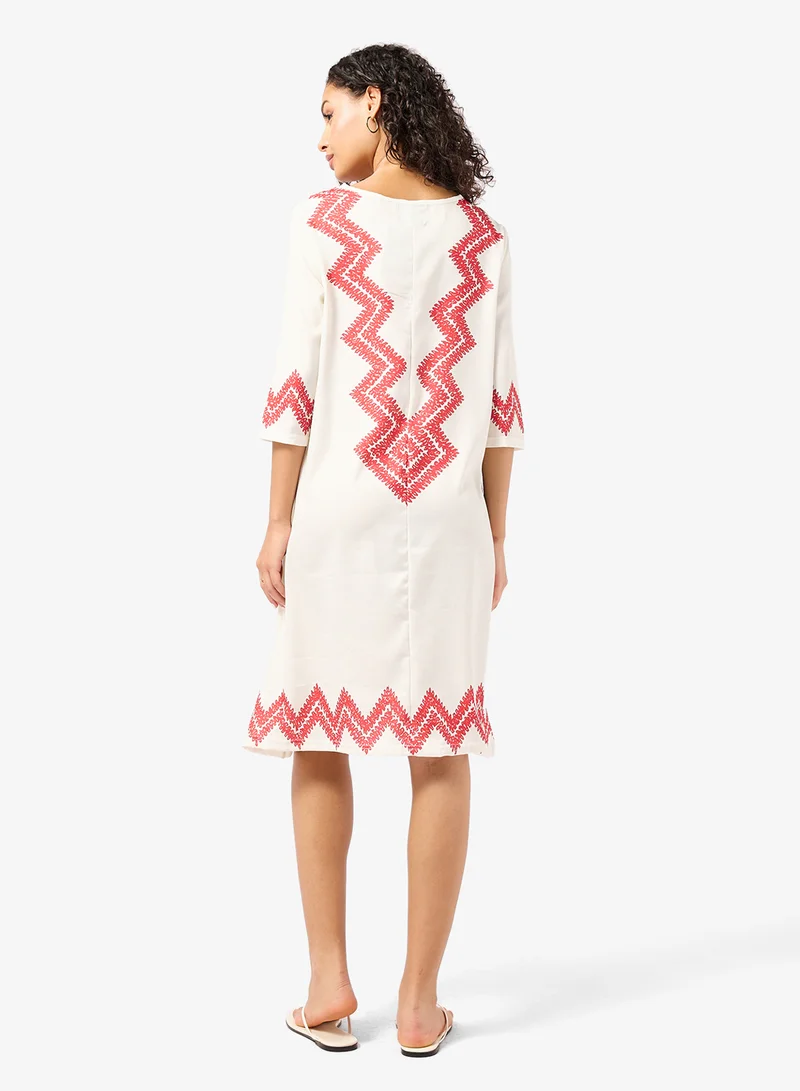 جينجر V Neck Chevron Kaftan Beach Dress